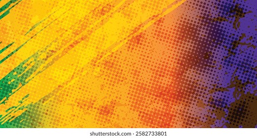 Yellow and blue background with grunge pattern and dots.