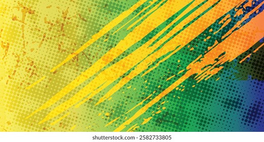 Yellow and blue background with grunge pattern and dots.