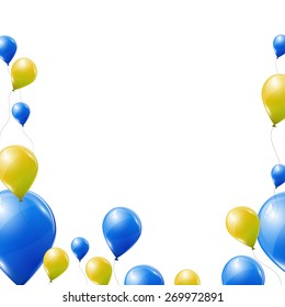 Yellow and blue balloons on white background