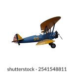 A yellow an blue bi plane isolated on white