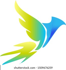 Yellow, blue bird on a white background like Ukraine