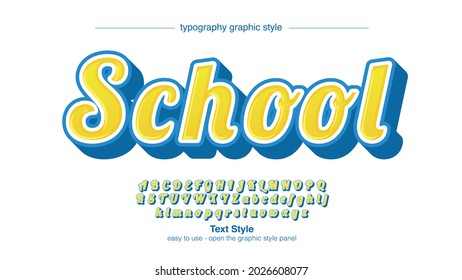 yellow and blue bold 3d brush cursive typography