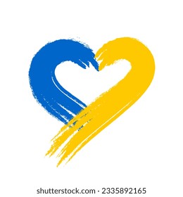 Yellow and blue bold Ukrainian grunge heart as if drawn with paint. For logos, signs, decor, social media posts, banners, postcards, merch, clothes, fabrics