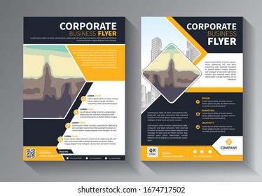 yellow and blue brochure design, cover modern layout, annual report, poster, flyer in A4 with colorful triangles, geometric shapes for tech, science, market with light background