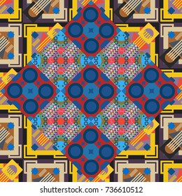 Yellow, blue and brown diagonal tiles. Vector stock illustration in a modern flat style. Creative seamless pattern, modern diagonal abstract background with geometric elements.