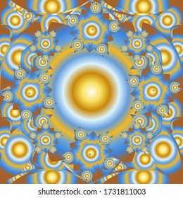 Yellow, blue and brown texture. Vector seamless pattern with abstract motley ornament.
