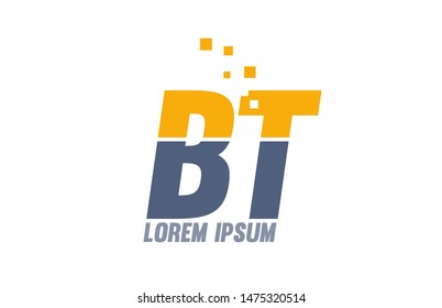 yellow blue BT B T alphabet letter logo icon design suitable for a company or business