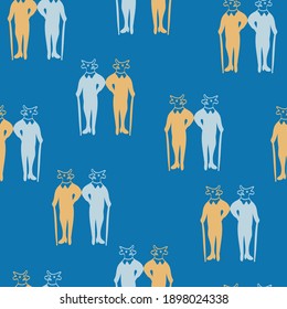 Yellow and blue bulls with canes, seamless pattern, vector