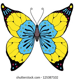 Yellow with blue butterfly