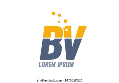 yellow blue BV B V alphabet letter logo icon design suitable for a company or business