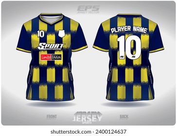 yellow blue checkered pattern design, illustration, textile background for sports t-shirt, football jersey shirt mockup for football club. consistent front view