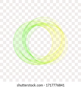 Yellow and blue circle frame. Abstract flow of transparent vector waves in the shape of a circle.