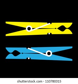 yellow and blue clothes pegs - illustration