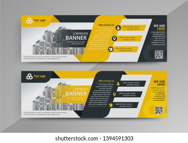 Yellow and Blue color abstract corporate business banner template, horizontal advertising business banner layout template flat design set, abstract cover header background template for website design