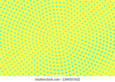 Yellow blue color halftone vector background.Sparse halftone texture. Centered dotwork gradient. Vibrant dotted halftone surface. Retro halftone overlay. Vintage cartoon effect. Perforated texture