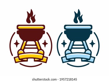 Yellow and blue color stove badge flat illustration design