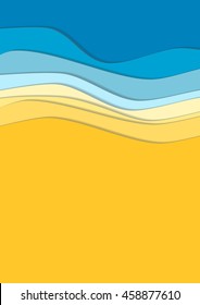 Yellow and blue curve wave line background, sea and beach in paper cut style. space for text. Cropped with Clipping Mask