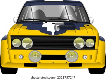 yellow blue fast race track performance classic vintage antique oldschool retro car front side view wheels vector illustration