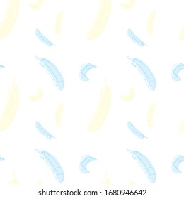 Yellow blue feathers seamless pattern