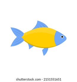 Yellow and blue fish icon. Vector illustration. Isolated.