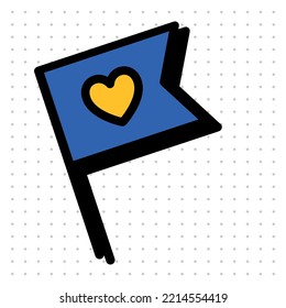 Yellow and blue flag with heart sticker