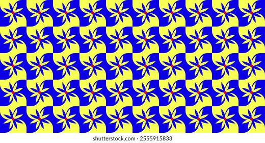 Yellow and blue floral pattern with a geometric background