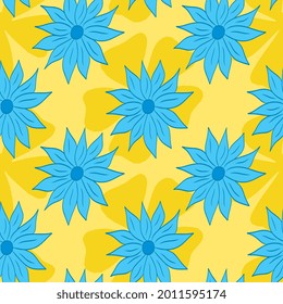 Yellow and blue floral seamless pattern