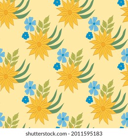 Yellow and blue floral seamless pattern