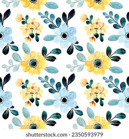 Yellow blue floral watercolor seamless pattern for background, fabric, textile, fashion, wallpaper, wedding, banner, sticker, decoration etc.