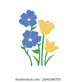 yellow blue flower doodle color vector