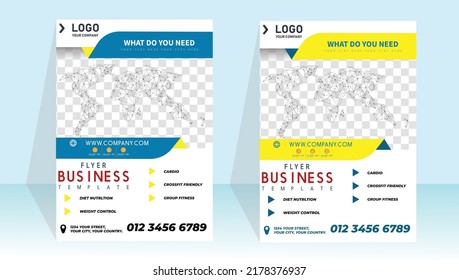 plantilla de diseño de volante amarillo y azul nueva 2022 con mapa mundial