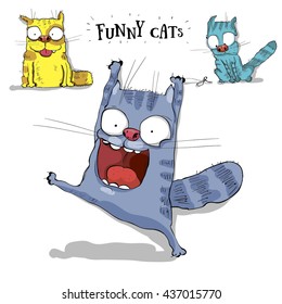 Yellow blue funny cats.
