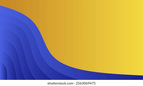Yellow blue geometric background. Wave abstract pattern with light. Blank banner template design.