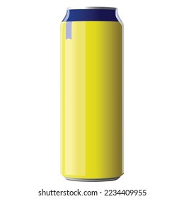 Yellow, Blue, Golden Metal Aluminum Drink Can 500ml. Mockup Template Ready For Your Design. Product Packing. Vector EPS10