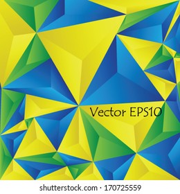 yellow blue green abstract triangle background, Brasil flag color pattern background.