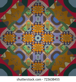 Yellow, blue and green background texture. Vector illustration. Endless abstract seamless pattern.