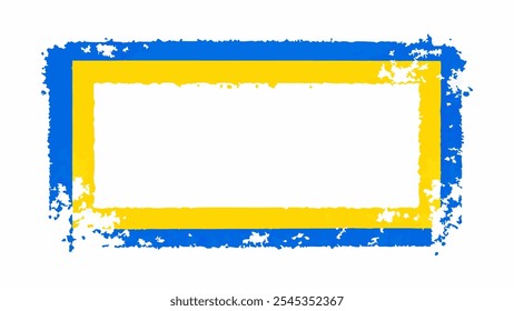 Yellow and blue grunge frame, rectangle grunge on white background for your presentaion or design background 