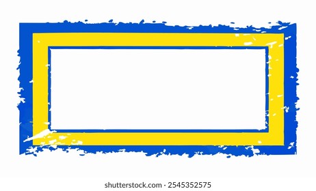 Yellow and blue grunge frame, rectangle grunge on white background for your presentaion or design background 