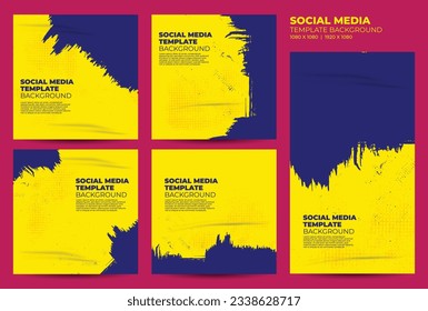 yellow and blue grunge social media post backround template, square editable banner 
