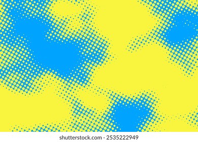 Yellow And Blue Halftone Pattern Background. Technology Banner. Abstract Business Wallpaper. Vector Illustration