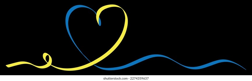 Formas de corazón azul amarillo en la ilustración de vectores de fondo negro