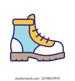 A yellow and blue hiking boot icon representing outdoor travel in cartoon style