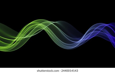 Yellow blue horizontal transparent wave on black background