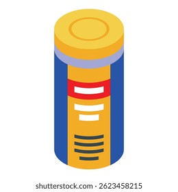 Yellow and blue isometric chips packaging tube mockup illustrating tasty crunchy potato chips inside
