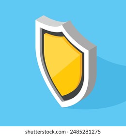 Yellow and blue isometric shield icon. Vector illustration