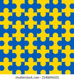 Yellow and blue jigsaw pattern. Colorful jigsaw background. Ukraine national flag color backdrop.