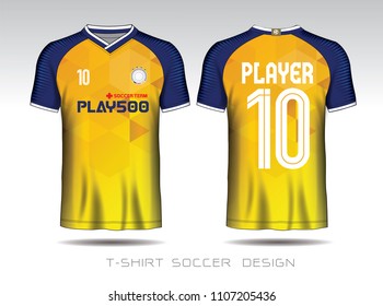 Yellow and Blue layout football sport t-shirt design. Template front, back view. Soccer kit national team shirt mock up. Vector Illustration.