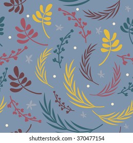 Yellow and blue leaves with dots on blue background