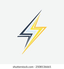 Yellow and blue lightning bolt logo. Abstract graphic design of a stylized lightning bolt in yellow, blue, and black. Use this logo for your business or brand.