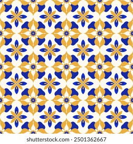 Patrón sin costuras de Vector de lujo amarillo y azul. Ornamento, tradicional, étnico, árabe, turco, motivos indios. Ideal para tela y textiles, Fondo de pantalla, diseño de embalaje o cualquier idea deseada.